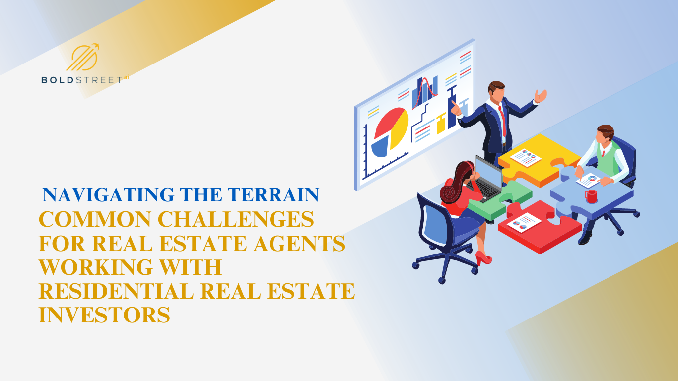An illustration showing a real estate agents guiding clients through various obstacles and challenges in the residential real estate investment landscape.